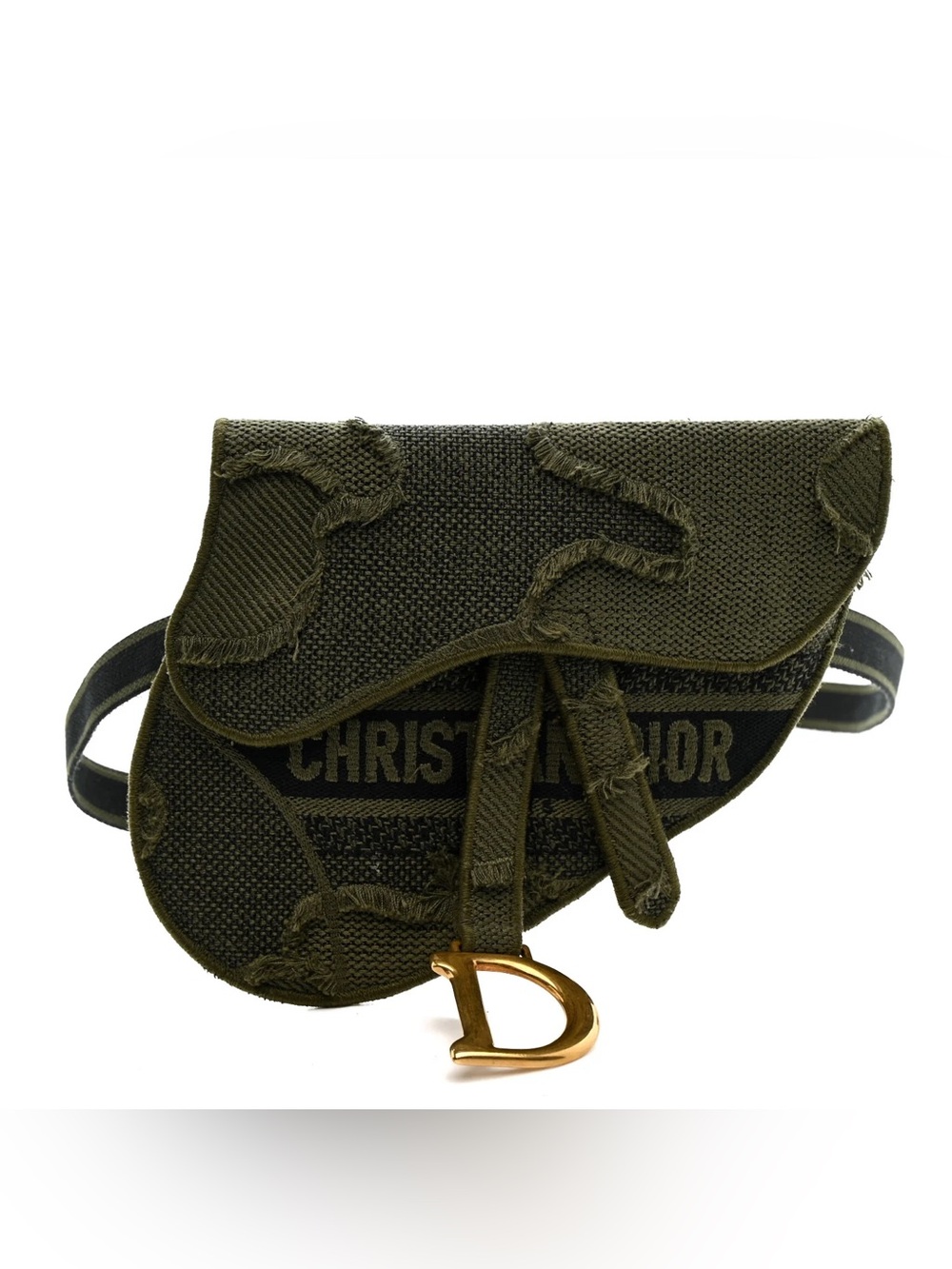Christian Dior Canvas Embroidered Camouflage Saddle Belt Green
